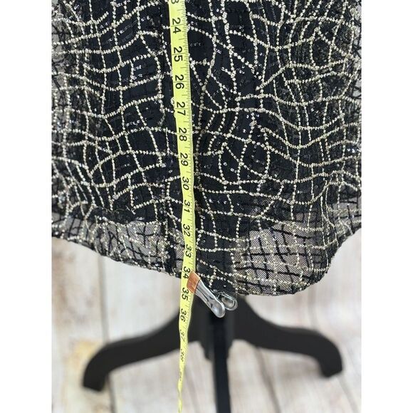 CALVIN KLEIN Sequin Mesh A-Line Party Dress Size‎ 2 Black Sleeveless V-Neck NWT - Picture 6 of 11